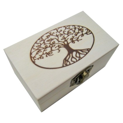 Ξύλινο αλουστράριστο παραλληλόγραμμο κουτί με πυρογραφία δέντρο 