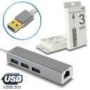 USB 3.0 Hub x3 + Gigabit Ethernet Silver Metal