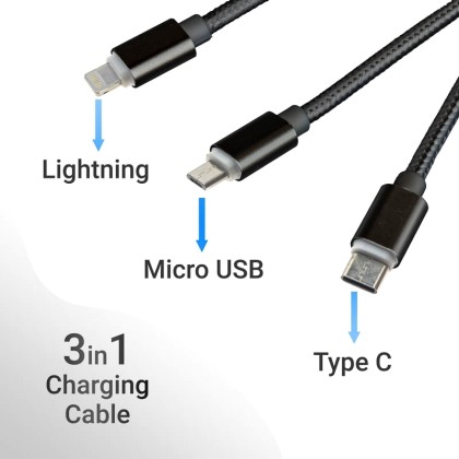 Triple Usb Cable Data-Charge Black