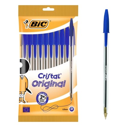 BIC στυλό διαρκείας Cristal με μύτη 1mm, μπλε 10τμχ