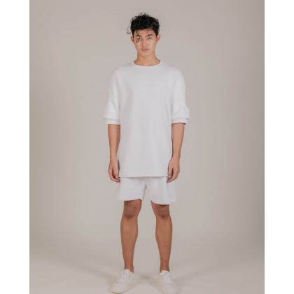 NÉ EN AOÛT Sweat fabric shorts with ribbed detail in white