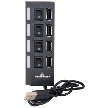 PowerTech USB 2.0 Hub 4 Θυρών με Διακόπτες On/Off- PT-112