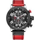 Curren 8312 Mens Chronograph Watches Red Leather,Waterproof Mult