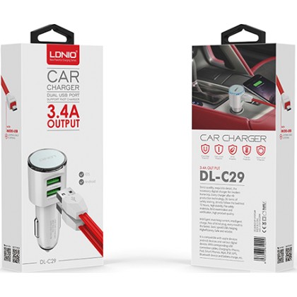 Φορτιστής Αυτοκινήτου Ldnio DL-C29 & Flat Micro USB Cable