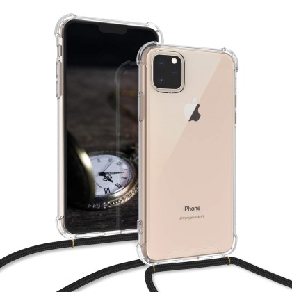 Crossbody Back Cover Clear με Κορδόνι Μαύρο (iPhone 11 Pro Max) 