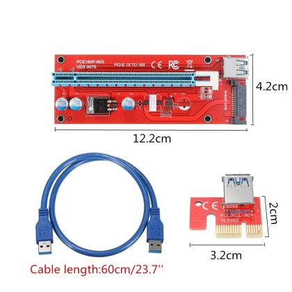 1X to 16X Powered PCI Express Riser Card Extension Cable USB 3.0