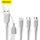 3 in 1 Awei Regular USB to Lightning / Type-C / micro USB Cable 