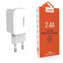 Ldnio 2x USB Wall Adapter Λευκό (A2202) 2.4A For Ios & Andro