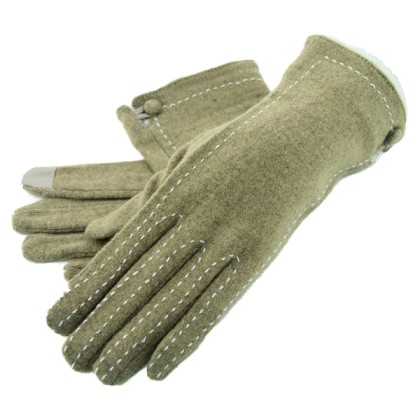Μάλλινα εξώραφα γάντια με γουνάκι κατάλληλο για οθόνες αφής μπέζ