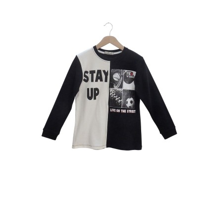 Παιδική μπλούζα Hashtag για αγόρια Stay Up ασπρόμαυρη
