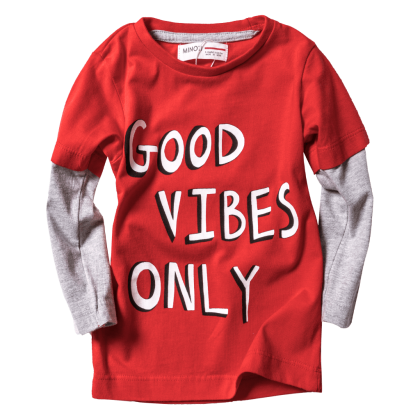 Βρεφική μπλούζα Minoti για αγόρια Good Vibes κόκκινο