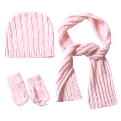 Παιδικό σετ σκούφος γάντια κασκόλ ροζ