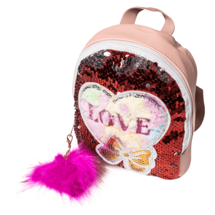 Παιδική τσάντα με παγιέτες για κορίτσια Love ροζ