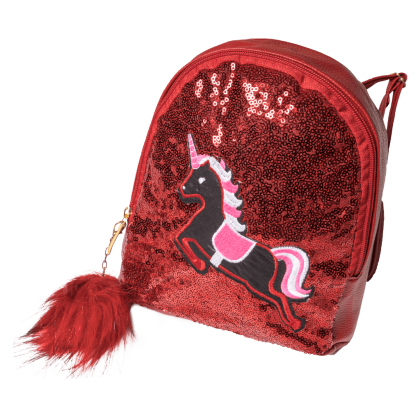 Παιδική τσάντα με παγιέτες για κορίτσια μονόκερος κόκκινο μαύρο