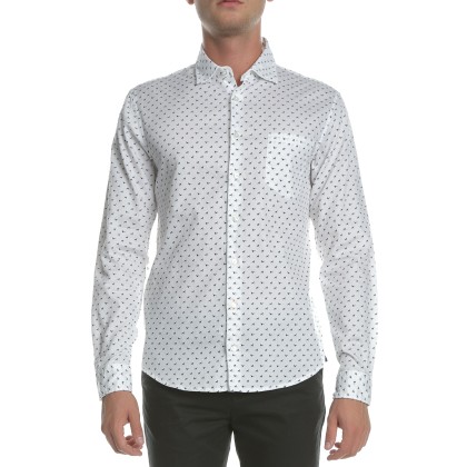BOSS - Ανδρικό μακρυμάνικο πουκάμισο BOSS Mypop λευκό με μοτίβο