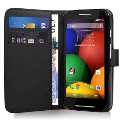 Motorola Moto E Dual SIM XT1022 - Δερμάτινη Θήκη Πορτοφόλι Μαύρο
