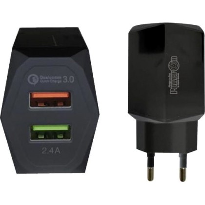 Φορτιστής USB Quick Charger 3.0 2 Ports POWER ON CH-85K Black