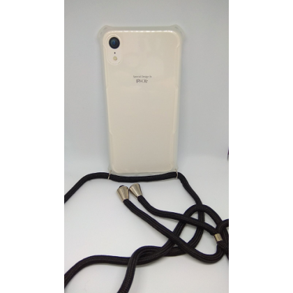 Θήκη Σιλικόνης TPU με Μαύρο Neck Cord για Iphone XR - Διάφανη (Ο