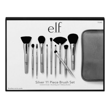 E.l.f. 11 Piece Silver Brush Collection Set Kit 75340 Elf Case M