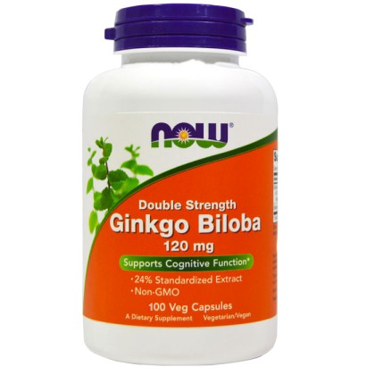 Ginkgo Biloba, 120mg Double Strength - 100 vcaps NOW Foods / Μνή