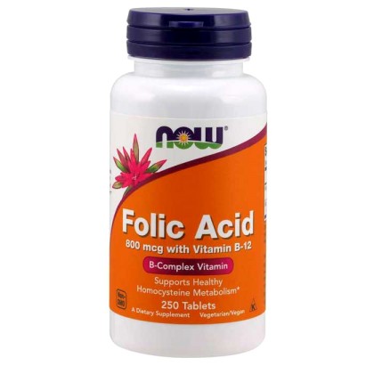 Folic Acid 800mcg with Vitamin B12 250 ταμπλέτες - Now / Φολικό 