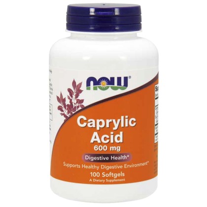 Caprylic Acid 600mg 100 μαλακές κάψουλες - Now / Υγεία Εντέρου -