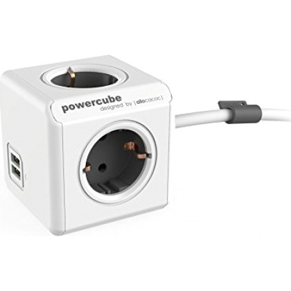 allocacoc PowerCube Extended USB incl. 3 m Cable grey Type F  - 