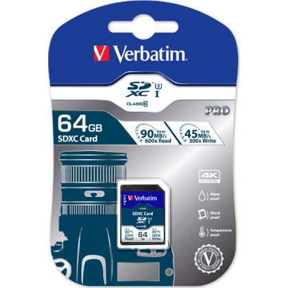 Verbatim SDXC Card Pro 64GB Class 10 UHS-I  - Πληρωμή και σε 3 έ