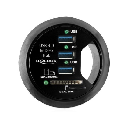 
      DeLock In-Desk Hub 3 Port USB 3.0 + 2 Slot SD Card Reader
