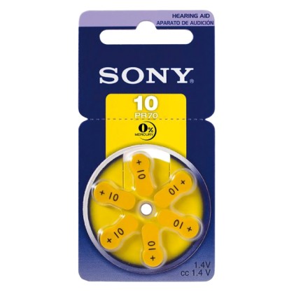 SONY μπαταρίες ακουστικών βαρηκοΐας PR10, mercury free, 1.4V, 6τ