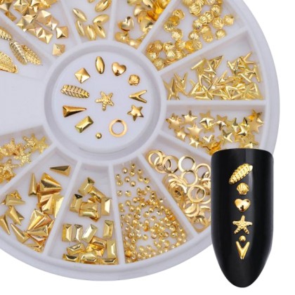 Καρουσέλ 6cm με διακοσμητικά στρας νυχιών Gold - 12 σχέδια