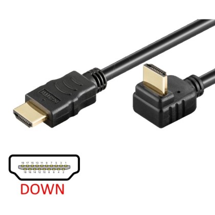 POWERTECH Καλώδιο HDMI (Μ) 19pin 1,4V, 90° up, 1.5m, Black