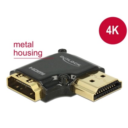 DELOCK HDMI Αντάπτορας HDMI-A female σε male, High Speed, 90°, r
