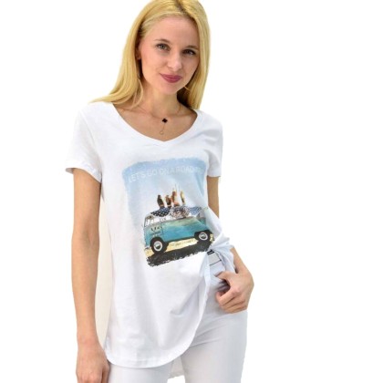 Γυναικείο T-shirt με τύπωμα βανάκι και στρας