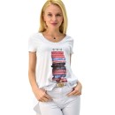 Γυναικείο T-shirt με τύπωμα βιβλία και στρας