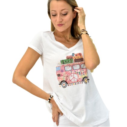 Γυναικεία μπλούζα T-shirt με βανάκι και στρας