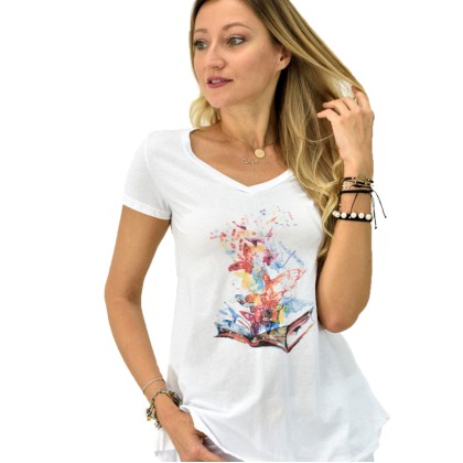 Γυναικεία μπλούζα T-shirt με βιβλίο και πεταλούδες