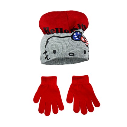Βρεφικό Σετ Σκουφάκι και Γάντια Χρώματος Κόκκινο Hello Kitty