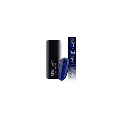 Semilac Uv Hybrid 087 Ημιμόνιμο Βερνίκι Βαθύ Μπλε με glitter 7ml
