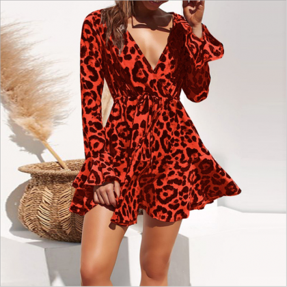 Mini Dress Red Leopard
