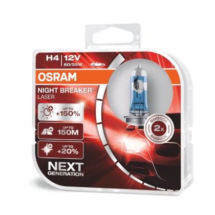 Λάμπες Osram H4 12V 60/55W Night Breaker Laser +150% Περισσότερο