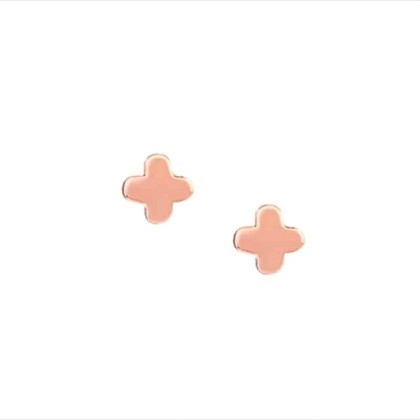 Σκουλαρίκια ροζ χρυσά 14 καράτια με σταυρό - 01-12037