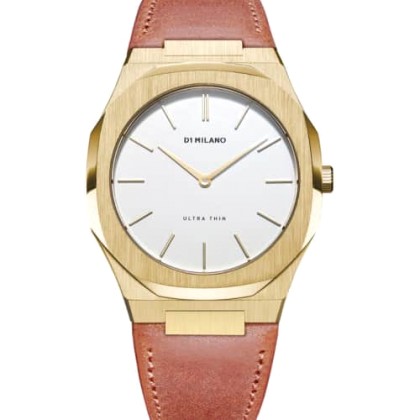 D1 MILANO Ultra Thin Gold Siena Brown Leather Strap - D1-UTLL06
