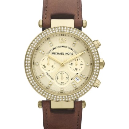 Michael Kors Parker Chronograph Crystals Gold Brown Leather Stra
