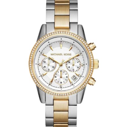 Michael Kors Ritz Crystals Chronograph Two Tone Stainless Steel 
