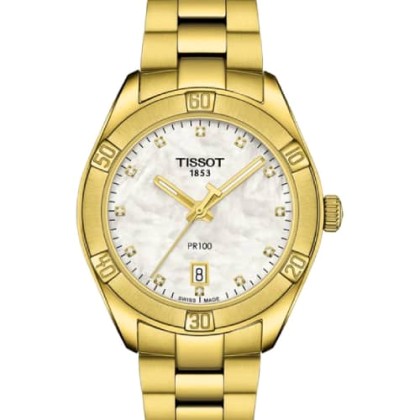 TISSOT PR 100 Sport Chic Diamonds Gold Stainless Steel Bracelet 