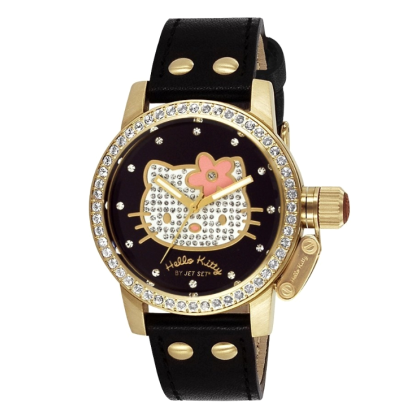 HELLO KITTY by Jetset - JHK128-247S,  Gold case with Black Leath