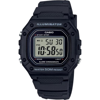 CASIO Collection - W-218H-1AVEF,  Black case with Black Rubber S