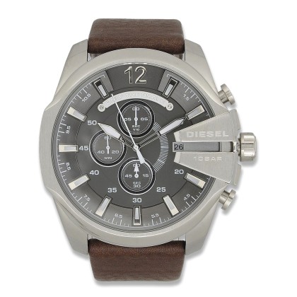 DIESEL Mega Chief - DZ4290  Silver case, with Brown Leather Stra