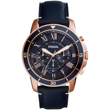 Fossil Grant Sport Chronograph - FS5237, Rose Gold case with Blu